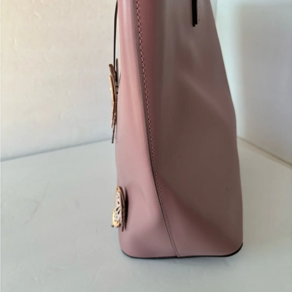 Kate Spade NWOT Mauve Leather Tote With Butterfly Leather Appliqués